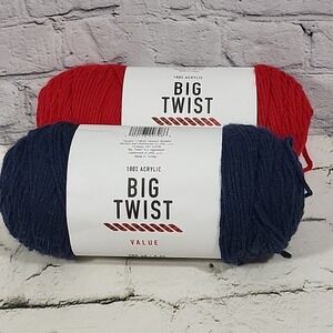 Big Twist Value Yarn Lot Of 2 Skiens Acrylic #4 Navy Blue Red New